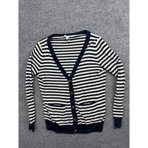 Madewell Sweater Women's XS Navy Blue White Striped Button Up Cardigan Pockets